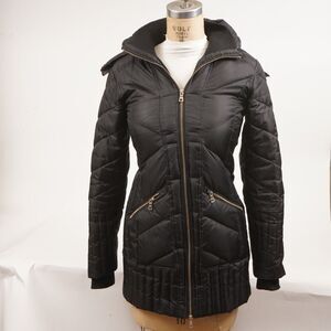 Sam Edelmon‎ Black Full Zip With Faux Fur Edged Hood Winter Jacket Size XS